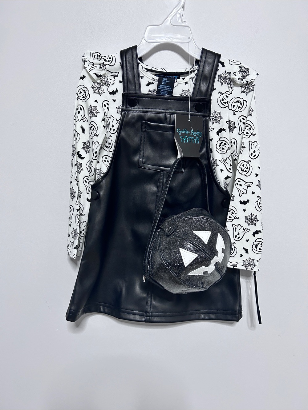 Cynthia Rowley Girls 2T Halloween Faux Leather Jumper Dress 3 Piece Set NWT